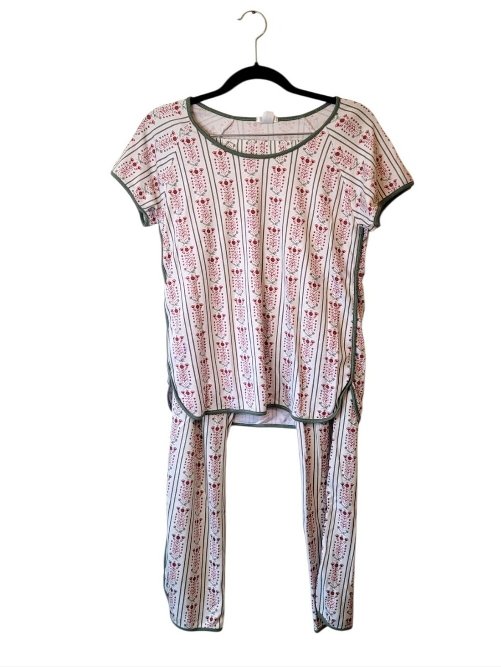 Lake Pajamas Women's Pima Cotton Red Floral Stripe Pajama Set Size S